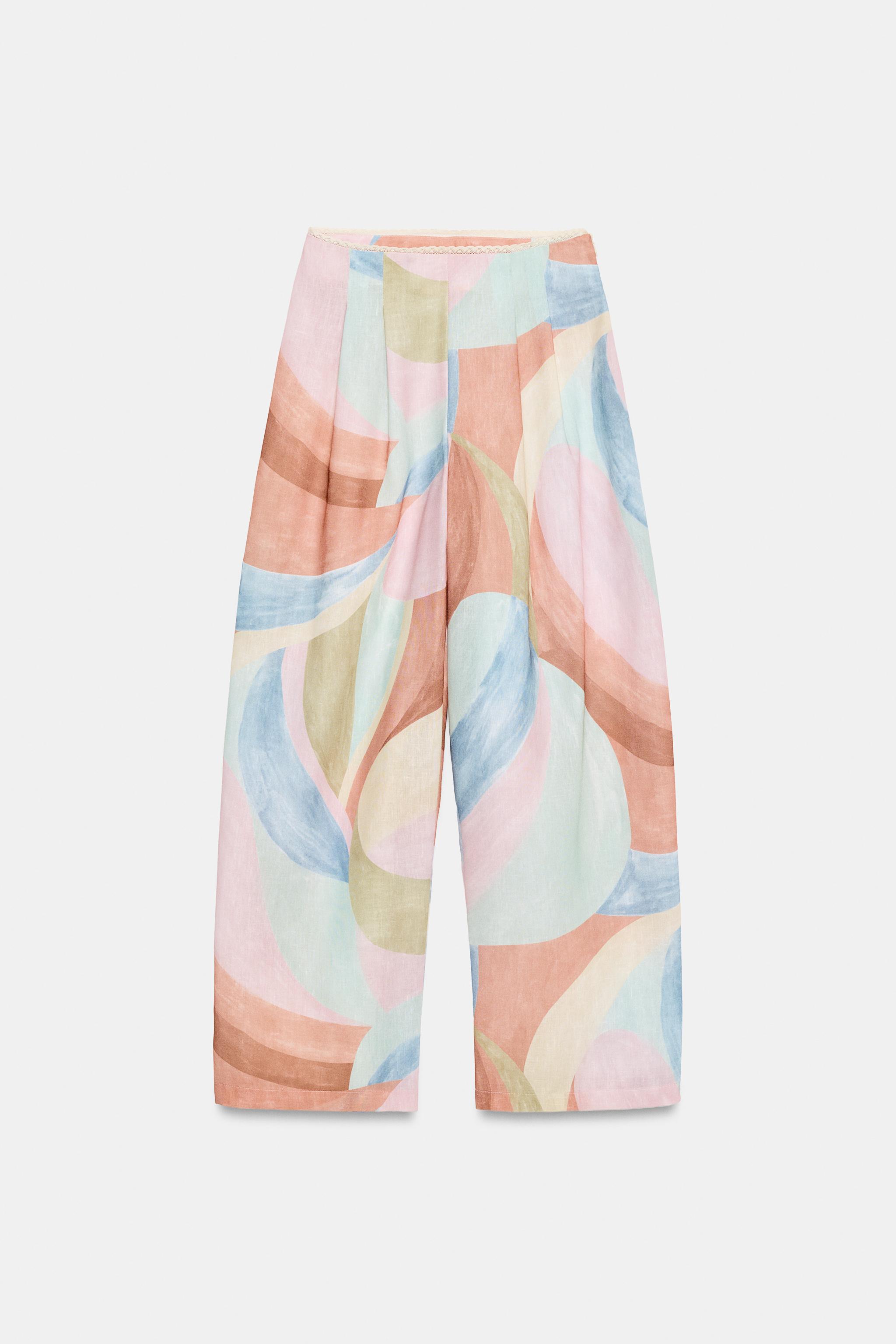 PRINTED WIDE LEG PANTS